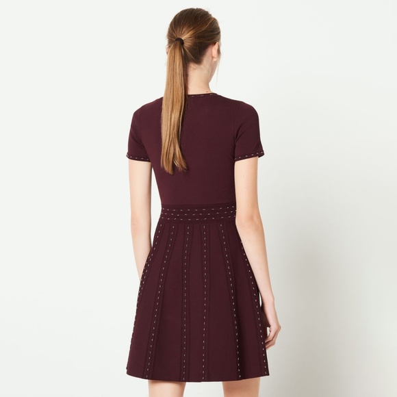 ✨sold✨ sandro • montaigne bordeaux bead embellished stud fit flare studded dress - Picture 5 of 12